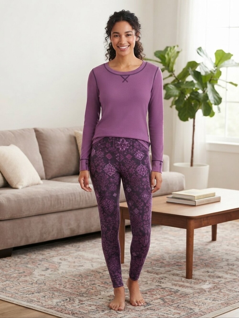 Cuddl Duds Purple Aztec 2-Piece Base Layer Set - Picture 1 of 7